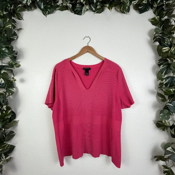 Lane Bryant Short Sleeve V-Neck Ribbed Shirt Pink Women’s Size 22/24 - Picture 1 of 6
